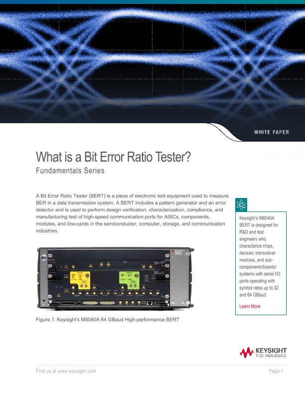 What is a Bit Error Ratio Tester (BERT)? PDF Asset Page Keysight